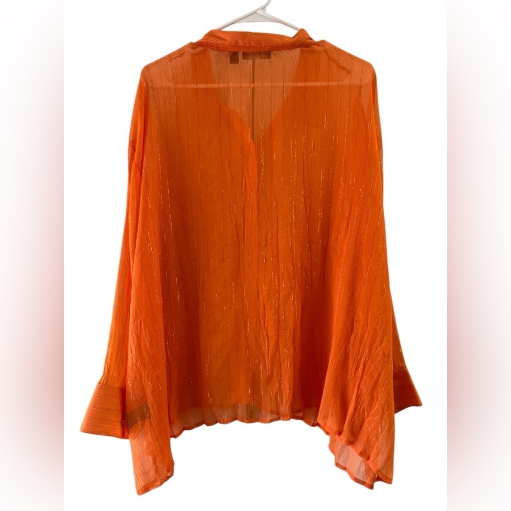 Vintage orange transparent lightweight button down long sleeve top - Picture 4 of 5
